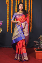 Jyoti Fashion Women's Red Kanchipuram Silk Zari Woven Saree with Blouse | Grocsy
