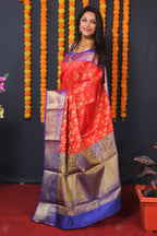 Jyoti Fashion Women's Red Kanchipuram Silk Zari Woven Saree with Blouse | Grocsy