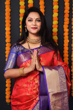 Jyoti Fashion Women's Red Kanchipuram Silk Zari Woven Saree with Blouse | Grocsy