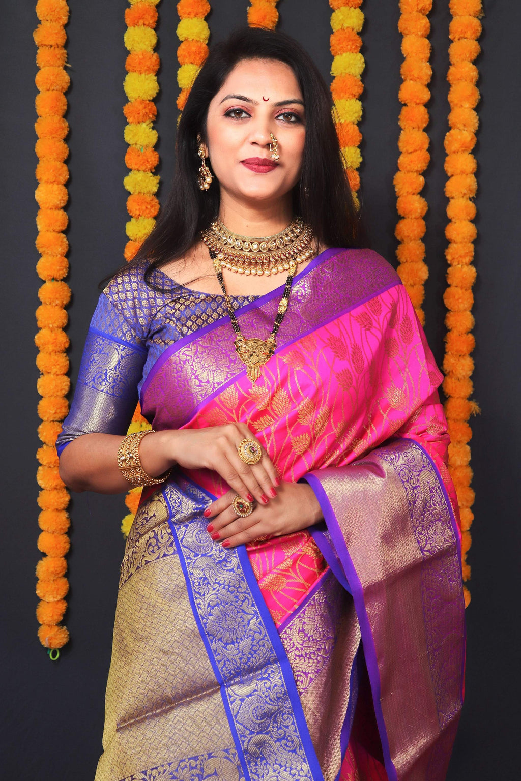 Jyoti Fashion Women's Pink Kanchipuram Silk Zari Woven Saree with Blouse | Grocsy