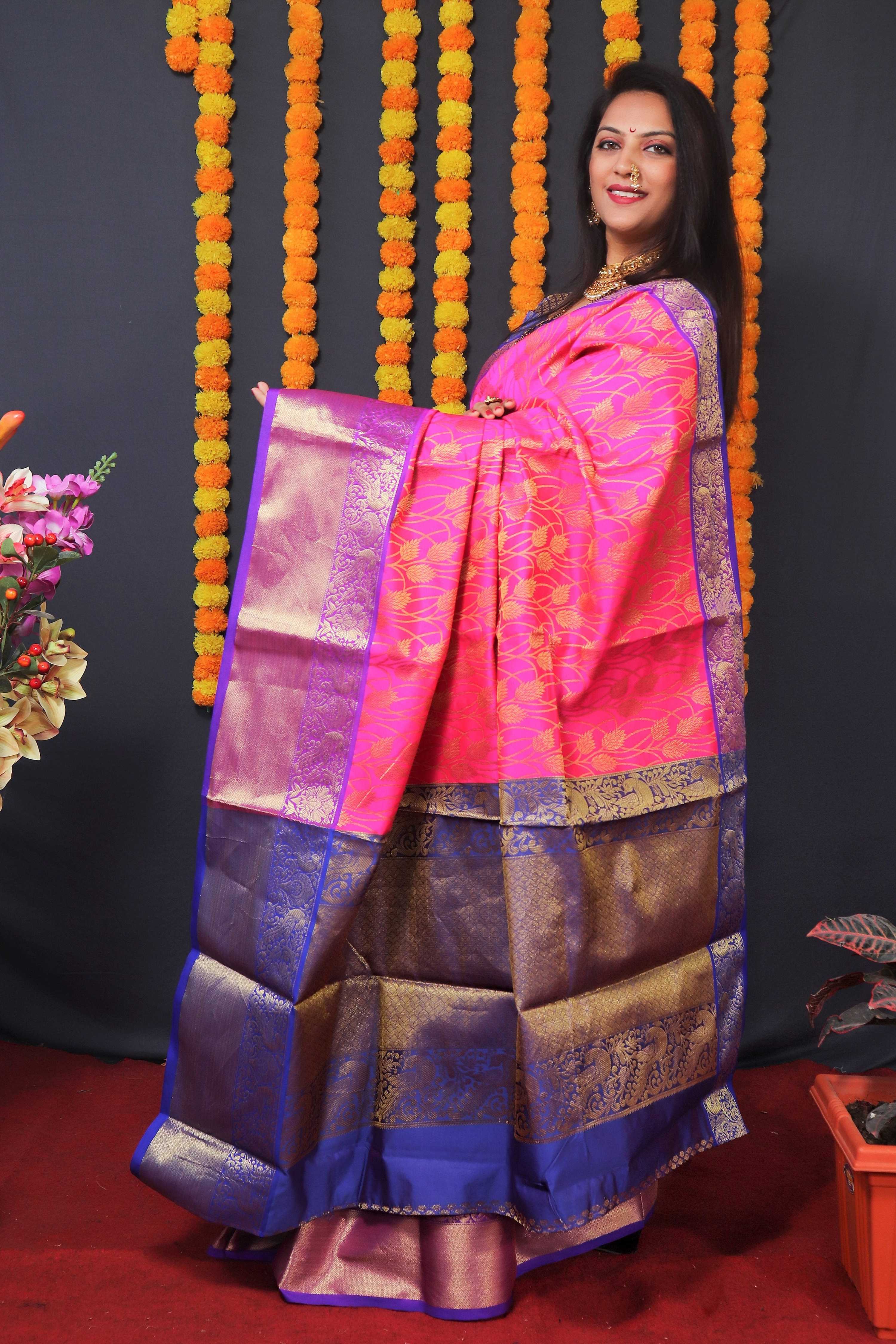 Jyoti Fashion Women's Pink Kanchipuram Silk Zari Woven Saree with Blouse | Grocsy