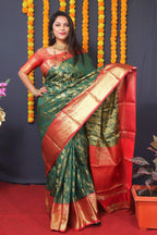 Jyoti Fashion Women's Green Kanchipuram Silk Zari Woven Saree with Blouse | Grocsy