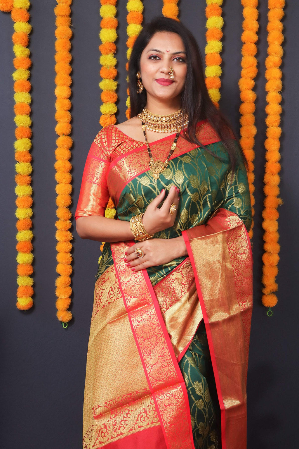 Jyoti Fashion Women's Green Kanchipuram Silk Zari Woven Saree with Blouse | Grocsy