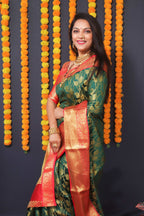 Jyoti Fashion Women's Green Kanchipuram Silk Zari Woven Saree with Blouse | Grocsy