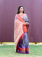 Jyoti Fashion Women's Blue Kanchipuram Silk Zari Woven Saree with Blouse | Grocsy