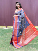Jyoti Fashion Women's Blue Kanchipuram Silk Zari Woven Saree with Blouse | Grocsy