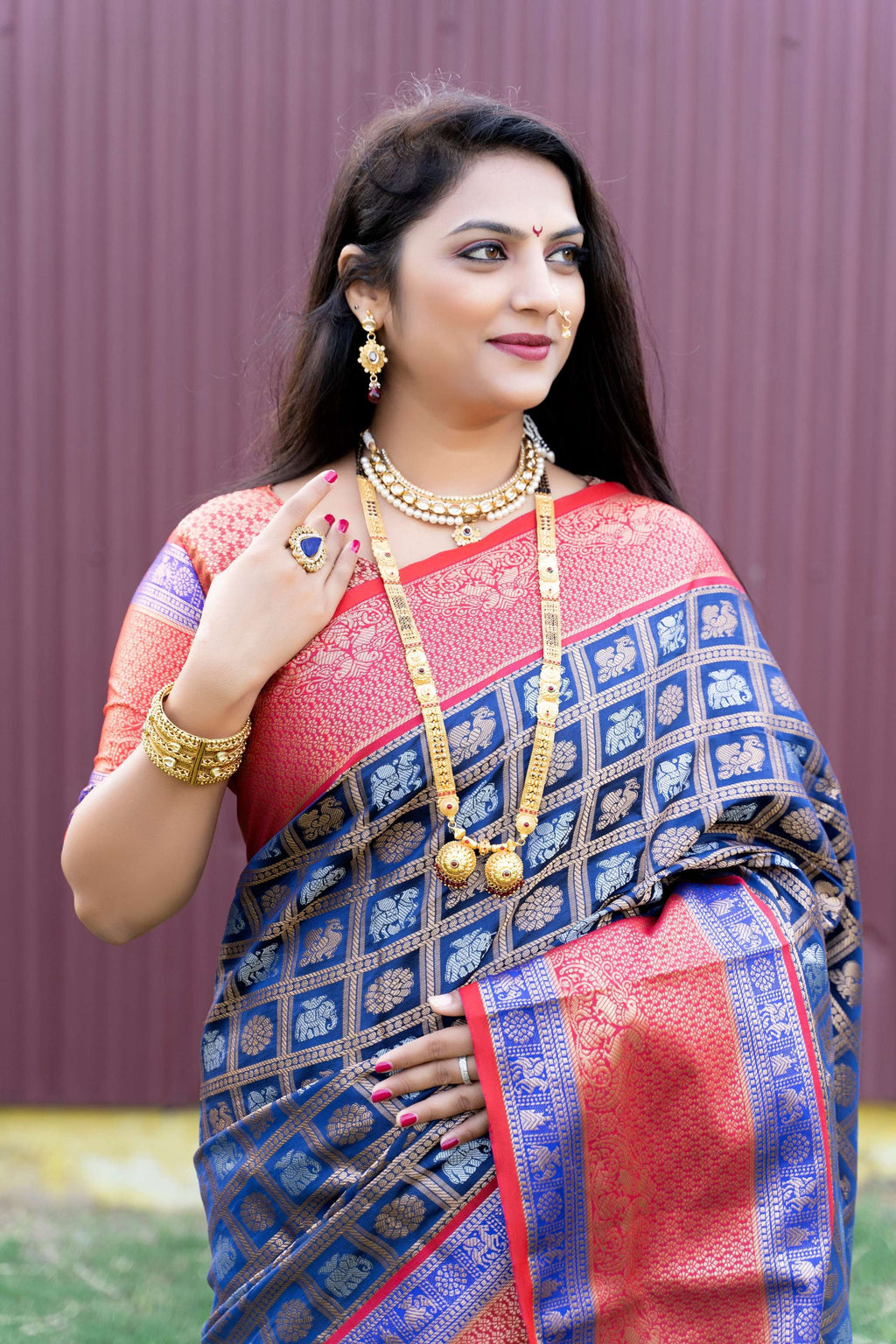 Jyoti Fashion Women's Blue Kanchipuram Silk Zari Woven Saree with Blouse | Grocsy