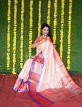 Jyoti Fashion Women's Peach Kanchipuram Silk Zari Woven Saree with Blouse | Grocsy