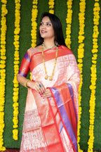 Jyoti Fashion Women's Peach Kanchipuram Silk Zari Woven Saree with Blouse | Grocsy