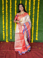 Jyoti Fashion Women's Off White Kanchipuram Silk Zari Woven Saree with Blouse | Grocsy