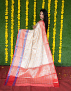 Jyoti Fashion Women's Off White Kanchipuram Silk Zari Woven Saree with Blouse | Grocsy