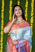 Jyoti Fashion Women's Sky Blue Kanchipuram Silk Zari Woven Saree with Blouse | Grocsy