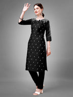 Jyoti Fashion Women's Black Cotton Blend Sequins with Embroidered Kurta Set | Grocsy