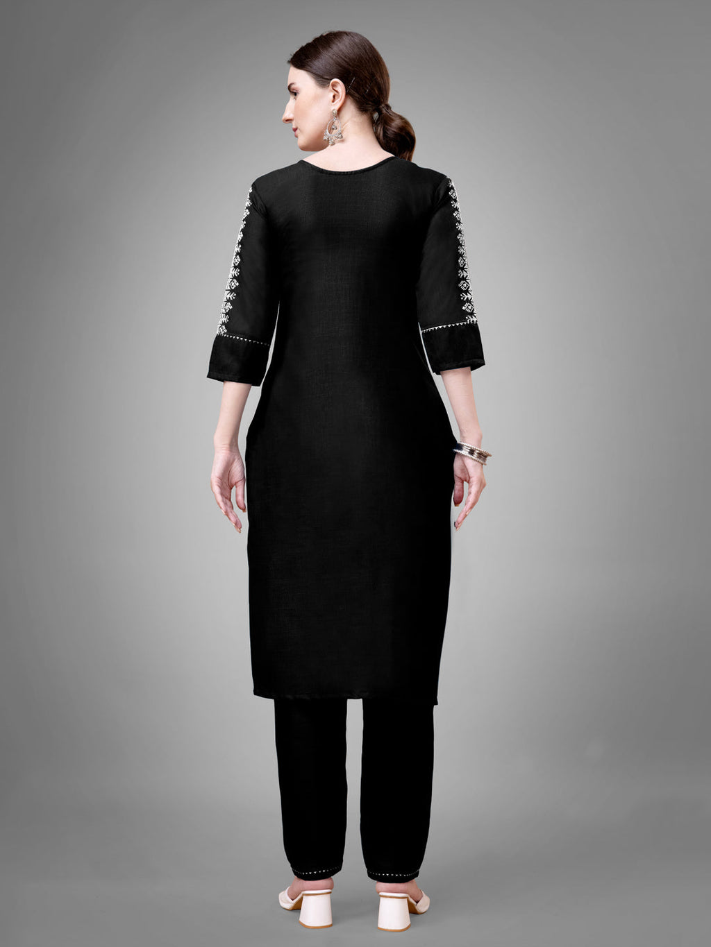 Jyoti Fashion Women's Black Cotton Blend Sequins with Embroidered Kurta Set | Grocsy