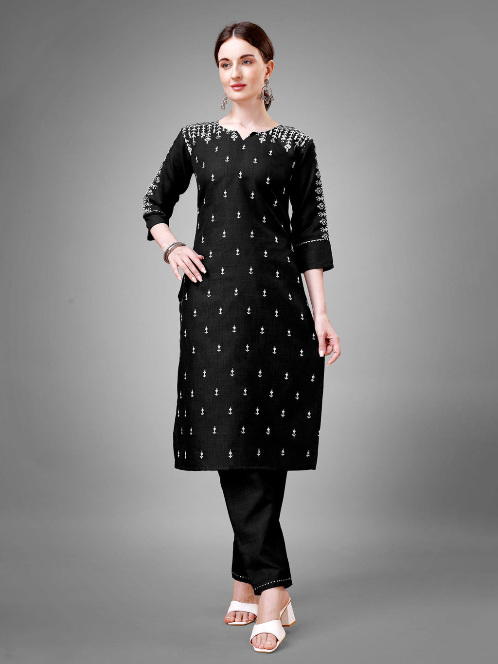 Jyoti Fashion Women's Black Cotton Blend Sequins with Embroidered Kurta Set | Grocsy