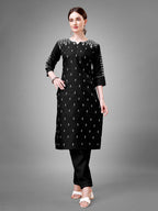 Jyoti Fashion Women's Black Cotton Blend Sequins with Embroidered Kurta Set | Grocsy
