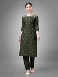 Jyoti Fashion Women's Dark Green Cotton Blend Sequins with Embroidered Kurta Set | Grocsy