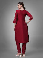 Jyoti Fashion Women's Maroon Cotton Blend Sequins with Embroidered Kurta Set | Grocsy