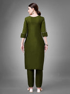 Jyoti Fashion Women's Mehendi Cotton Blend Sequins with Embroidered Kurta Set | Grocsy