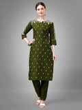 Jyoti Fashion Women's Mehendi Cotton Blend Sequins with Embroidered Kurta Set | Grocsy