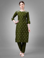 Jyoti Fashion Women's Mehendi Cotton Blend Sequins with Embroidered Kurta Set | Grocsy