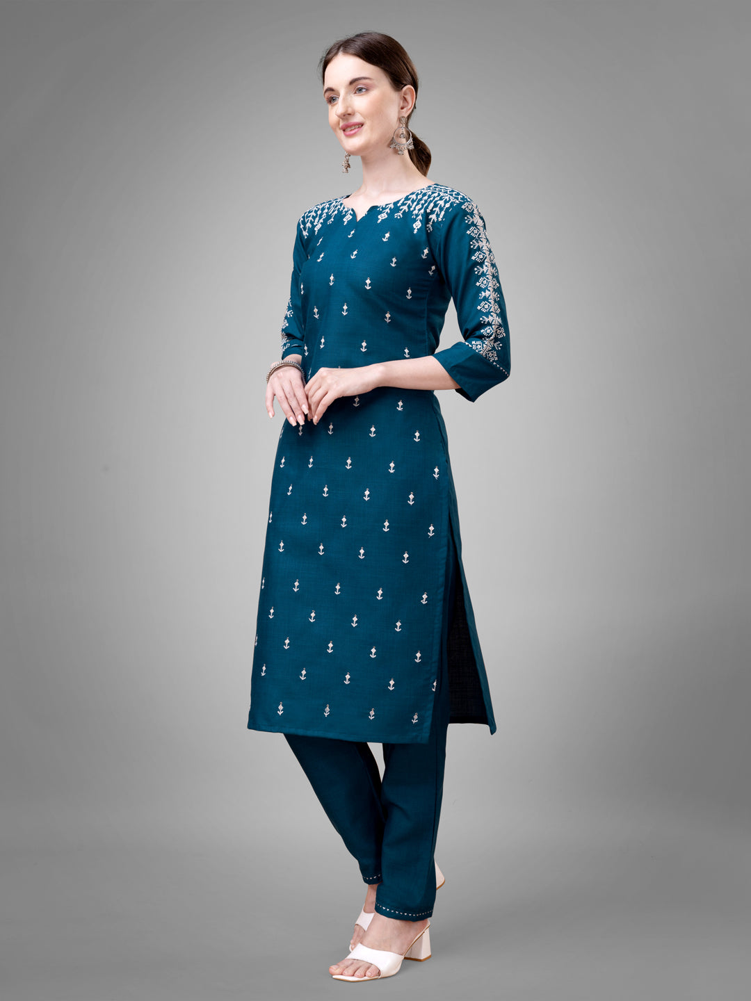Jyoti Fashion Women's Morpich Cotton Blend Sequins with Embroidered Kurta Set | Grocsy