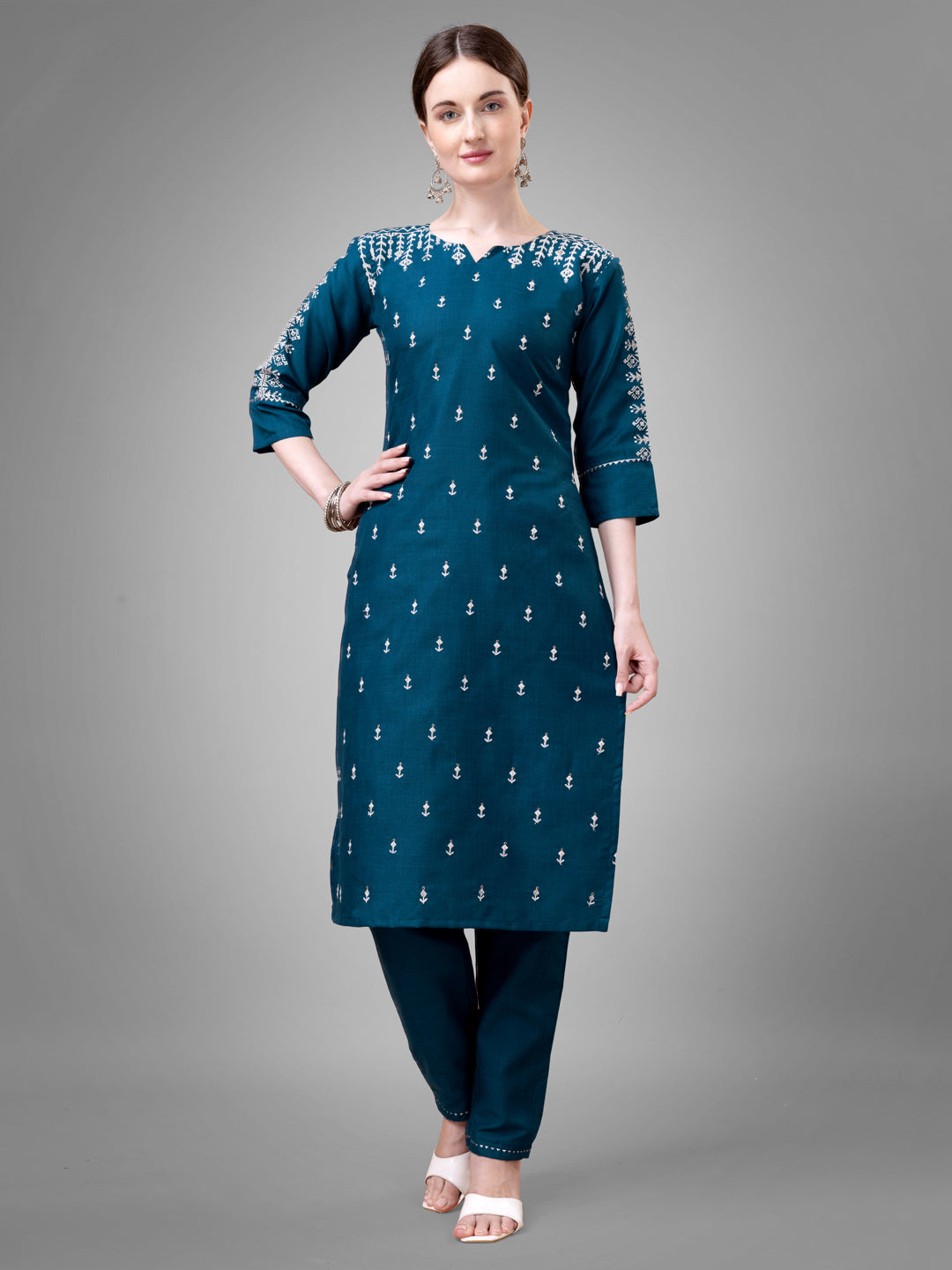 Jyoti Fashion Women's Morpich Cotton Blend Sequins with Embroidered Kurta Set | Grocsy