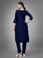 Jyoti Fashion Women's Navy Blue Cotton Blend Sequins with Embroidered Kurta Set | Grocsy