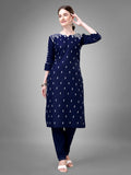 Jyoti Fashion Women's Navy Blue Cotton Blend Sequins with Embroidered Kurta Set | Grocsy