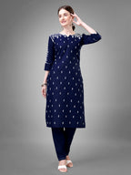 Jyoti Fashion Women's Navy Blue Cotton Blend Sequins with Embroidered Kurta Set | Grocsy