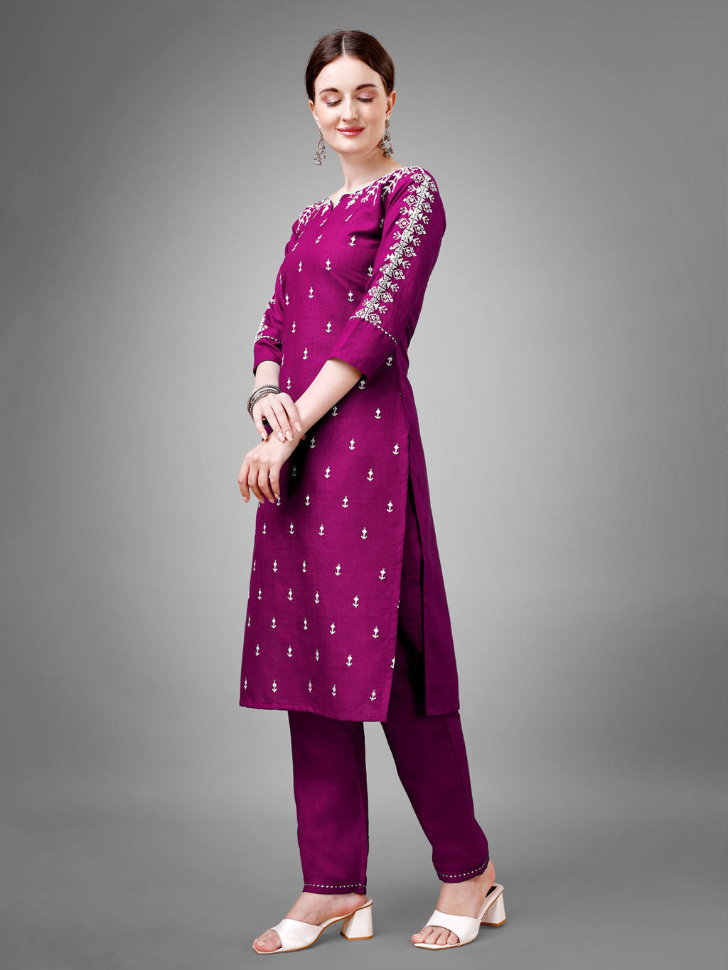 Jyoti Fashion Women's Purple Cotton Blend Sequins with Embroidered Kurta Set | Grocsy