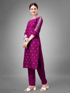 Jyoti Fashion Women's Purple Cotton Blend Sequins with Embroidered Kurta Set | Grocsy