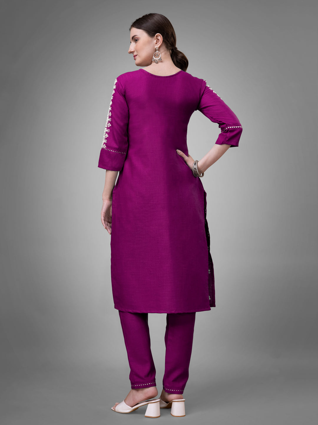 Jyoti Fashion Women's Purple Cotton Blend Sequins with Embroidered Kurta Set | Grocsy