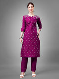 Jyoti Fashion Women's Purple Cotton Blend Sequins with Embroidered Kurta Set | Grocsy