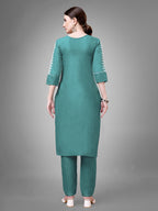 Jyoti Fashion Women's Teal Cotton Blend Sequins with Embroidered Kurta Set | Grocsy