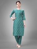 Jyoti Fashion Women's Teal Cotton Blend Sequins with Embroidered Kurta Set | Grocsy