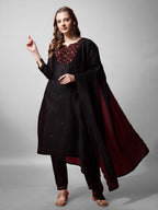 Jyoti Fashion Women's Black Cotton Blend Embroidered Kurta Set | Grocsy
