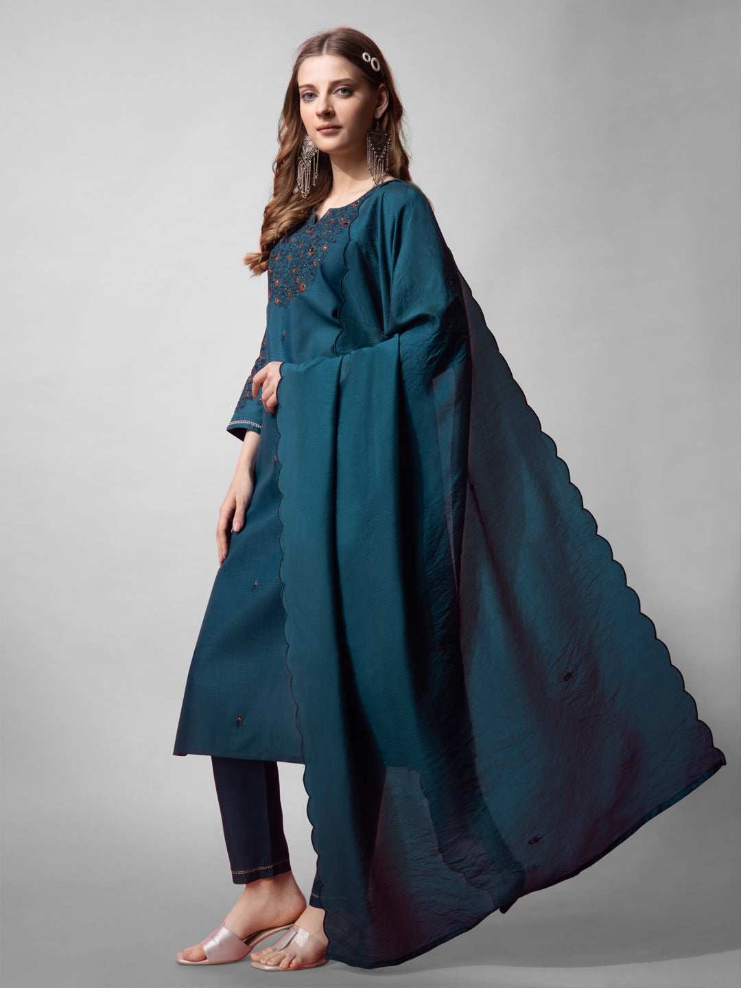 Jyoti Fashion Women's Morpich Cotton Blend Embroidered Kurta Set | Grocsy