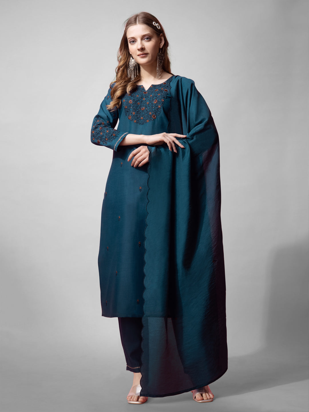 Jyoti Fashion Women's Morpich Cotton Blend Embroidered Kurta Set | Grocsy