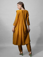 Jyoti Fashion Women's Mustard Cotton Blend Embroidered Kurta Set | Grocsy