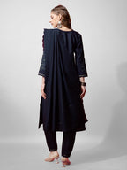 Jyoti Fashion Women's Navy Blue Cotton Blend Embroidered Kurta Set | Grocsy
