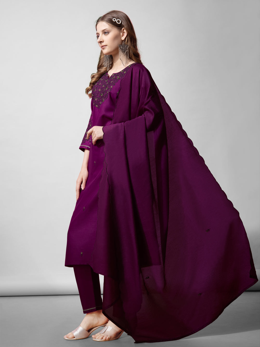 Jyoti Fashion Women's Purple Cotton Blend Embroidered Kurta Set | Grocsy