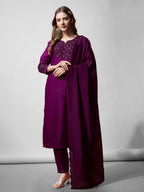 Jyoti Fashion Women's Purple Cotton Blend Embroidered Kurta Set | Grocsy