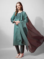 Jyoti Fashion Women's Teal Cotton Blend Embroidered Kurta Set | Grocsy