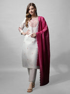 Jyoti Fashion Women's White Cotton Blend Embroidered Kurta Set | Grocsy