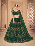 Jyoti Fashion Women's Dark Green Net Thread Embroidered Designer Lehenga Choli Set | Grocsy
