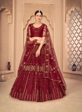 Jyoti Fashion Women's Maroon Net Thread Embroidered Designer Lehenga Choli Set | Grocsy