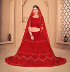 Jyoti Fashion Women's Red Net Thread Embroidered Designer Lehenga Choli Set | Grocsy