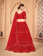 Jyoti Fashion Women's Red Net Thread Embroidered Designer Lehenga Choli Set | Grocsy