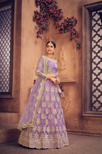 Jyoti Fashion Women's Purple Net Thread Embroidered Designer Lehenga Choli Set | Grocsy
